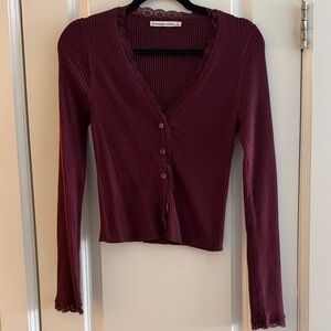 Abercrombie & Fitch Ribbed Wine-Red Button Cardigan
